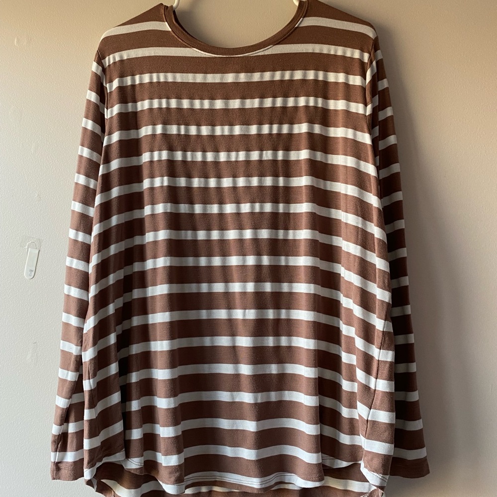 old navy luxe brown & white striped shirt
